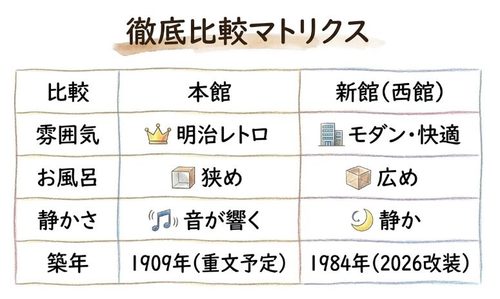 本館と新館の比較マトリクス